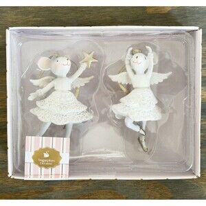 Sugarplum Dreams Fairy Angel Mice Set Christmas White Glitter Ornaments New